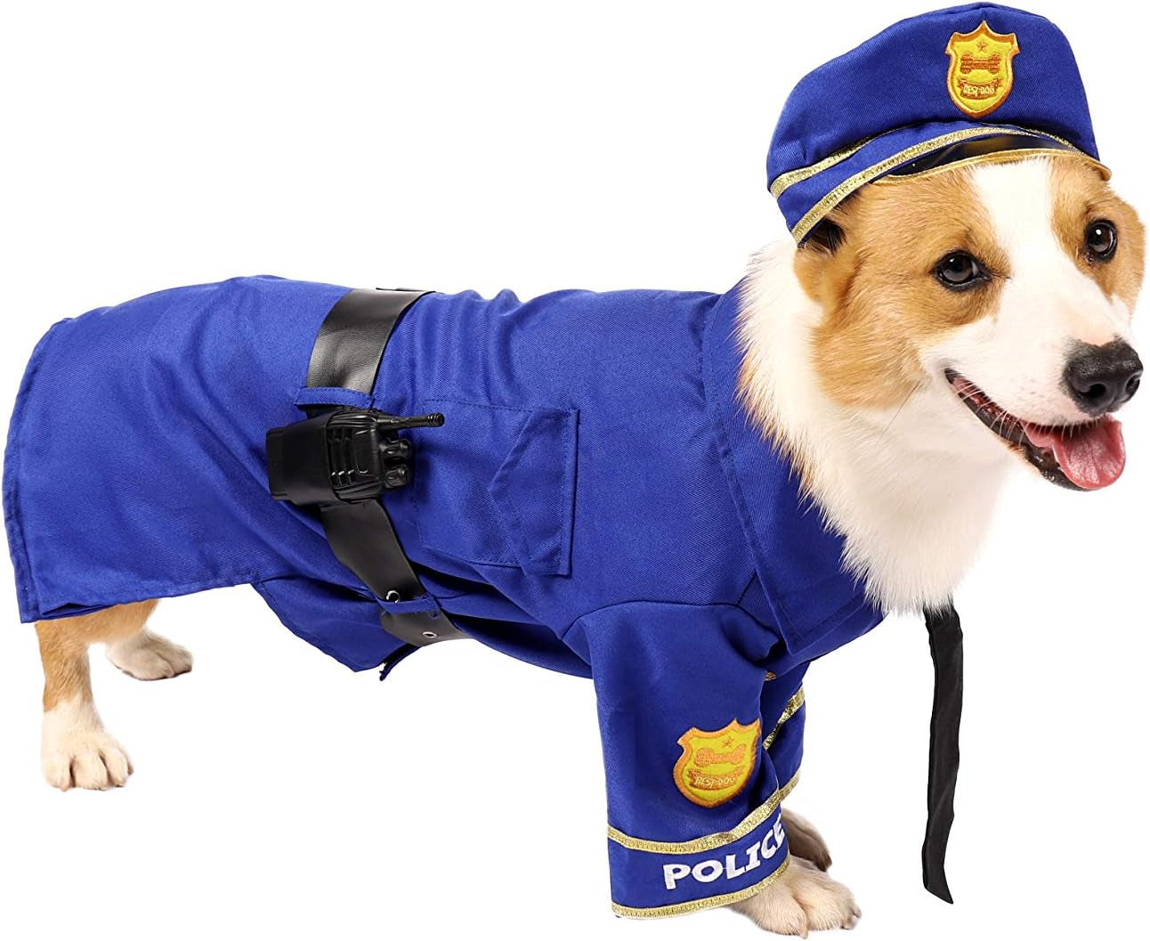 Halloween Dog Pet Police Costume Velcro Shirt with Belt, Handcuffs, Walkie Talkie for Halloween Dress-Up Party, Role Play, Carnival Cosplay, Holiday Decorations Clothes