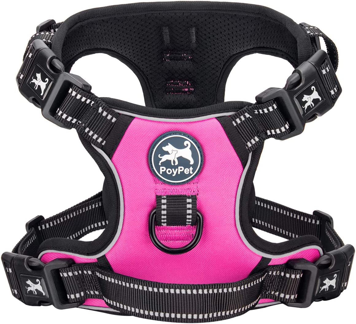 2019 Upgraded No Pull Dog Harness with 4 Snap Buckles, Reflective with Front & Back 2 Leash Hooks and an Easy Control Handle [NO Need Go over Dog’S Head]