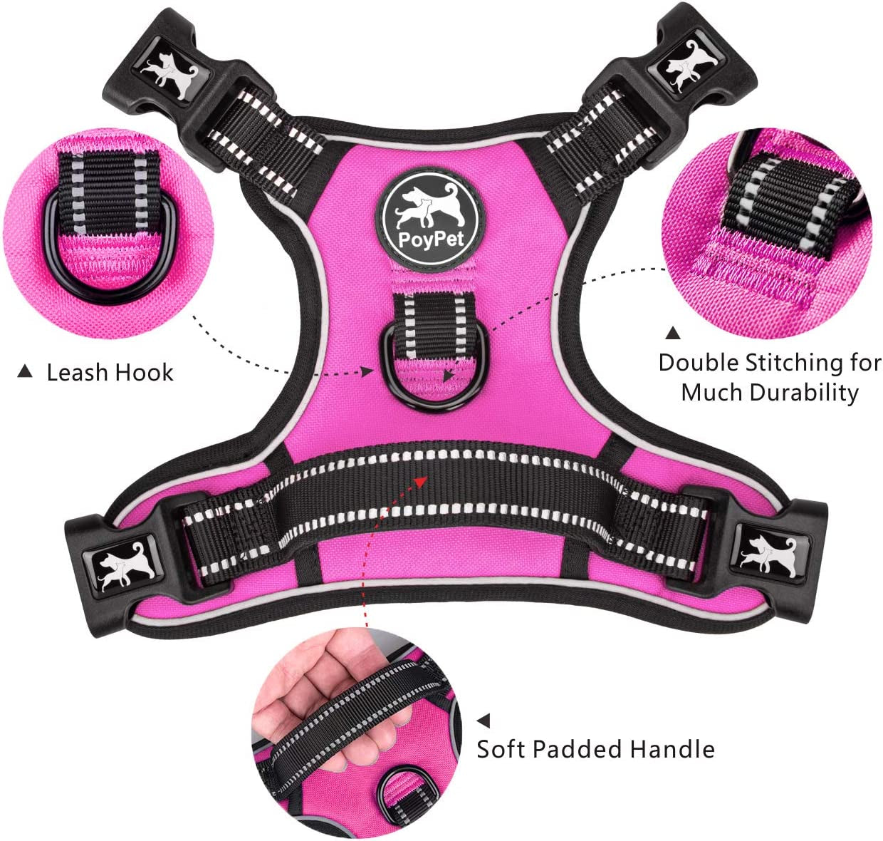 2019 Upgraded No Pull Dog Harness with 4 Snap Buckles, Reflective with Front & Back 2 Leash Hooks and an Easy Control Handle [NO Need Go over Dog’S Head]