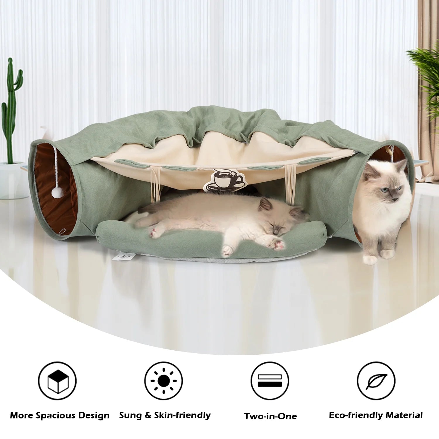 2 in 1 Cat Tunnel Beds for Indoor Cat Play Mat Scratch Tunnel Collapsible Cat House